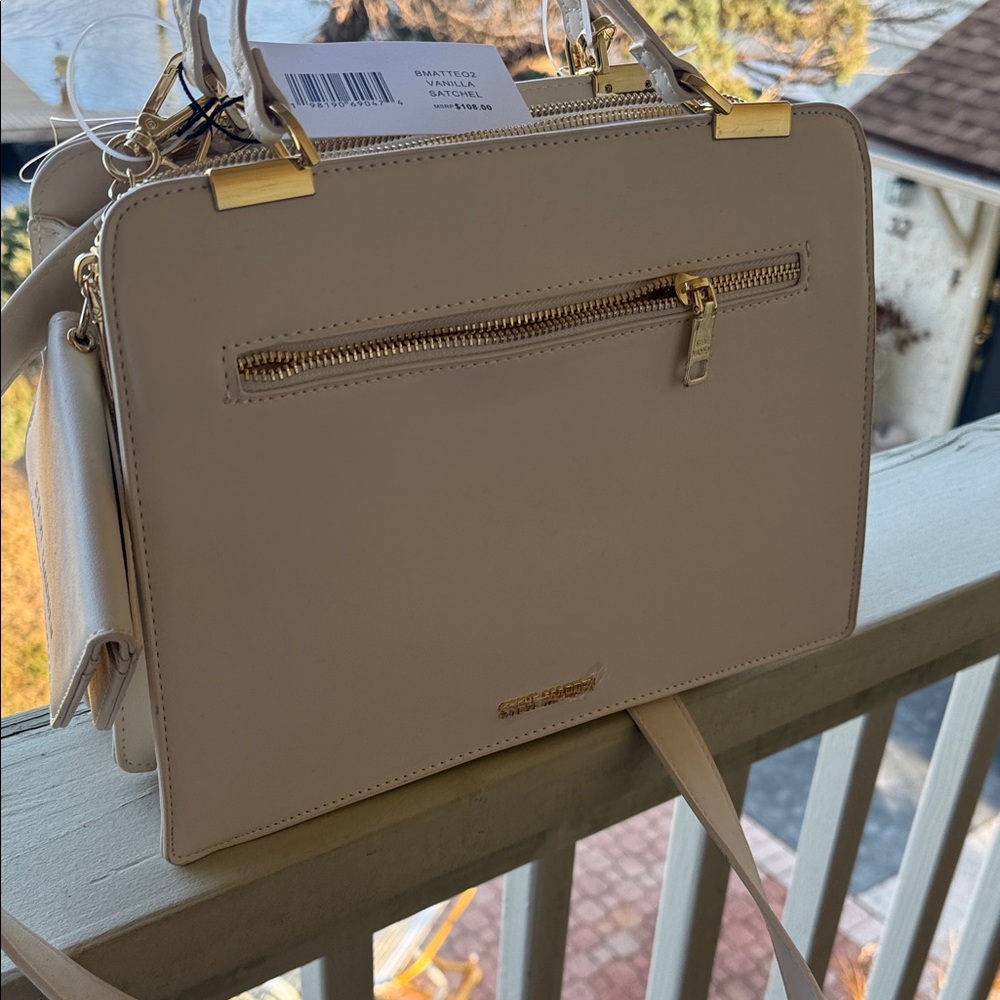 Steve Madden Cream Satchel with Gold Accents
